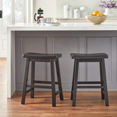 Simple Living Belfast Solid Wood 29-inch Bar Height Saddle Stool (Set of 2)