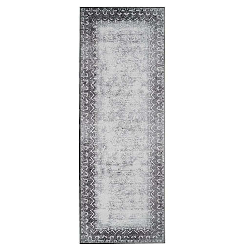 My Magic Carpet Dardon Bordered Grey Machine Washable Rug