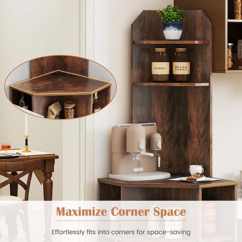 Costway 6-Tier Corner Shelf 63" Tall Corner Bookshelf with 2 USB Ports - See Details