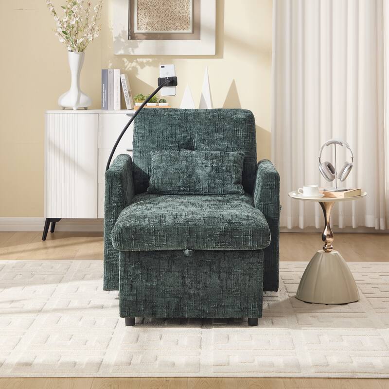 Multifunctional Lazy Person Sofa Recliner,Storage Backrest With Cell Phone Bracket Chenille Single Leisure Chair