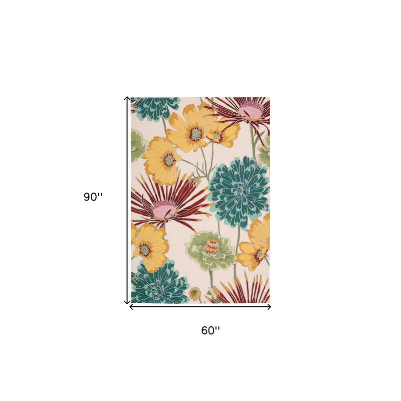 Gazip Floral Traditional Stain Resistant Area Rug By HomeRoots - 90' X '60' X '0.5