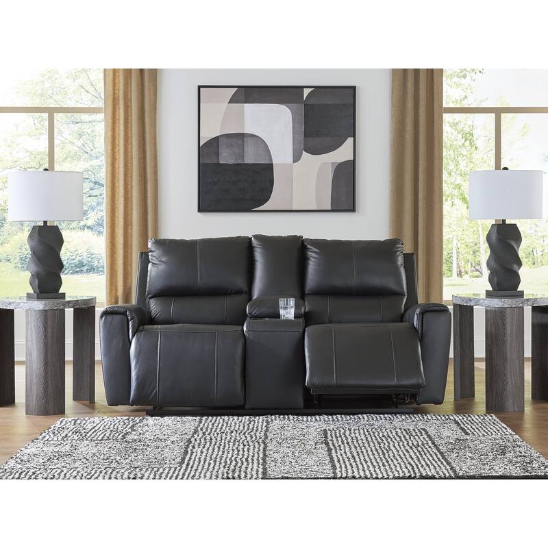 Signature Design by Ashley Glassmere Black Reclining Loveseat with Console - 74" W x 40" D x 40" H