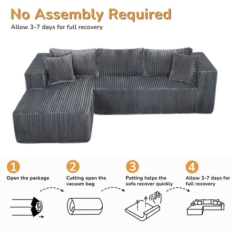 Modular Plush Sofa, All-Foam No Springs, Space-Saving for Living Room