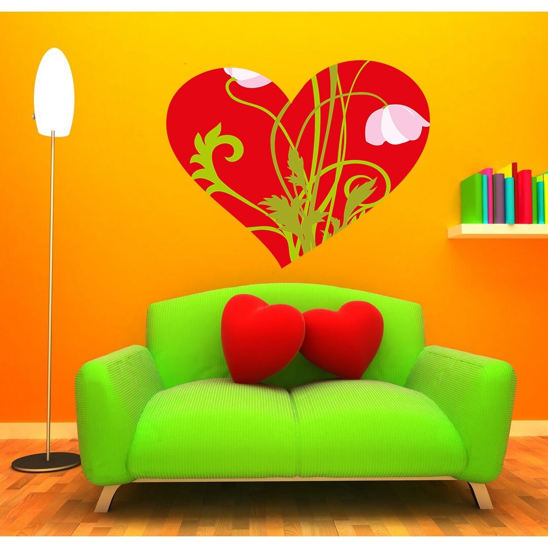 Flowered Heart Decal, Flowered Heart Sticker, Flowered Heart-image
