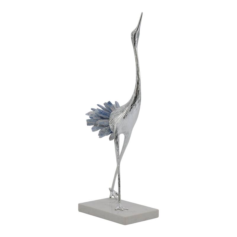 Abstract Metal and Stone Crane Sculpture Crystal Accent on Sturdy Base - 5.25" x 3.25" x 13.75"