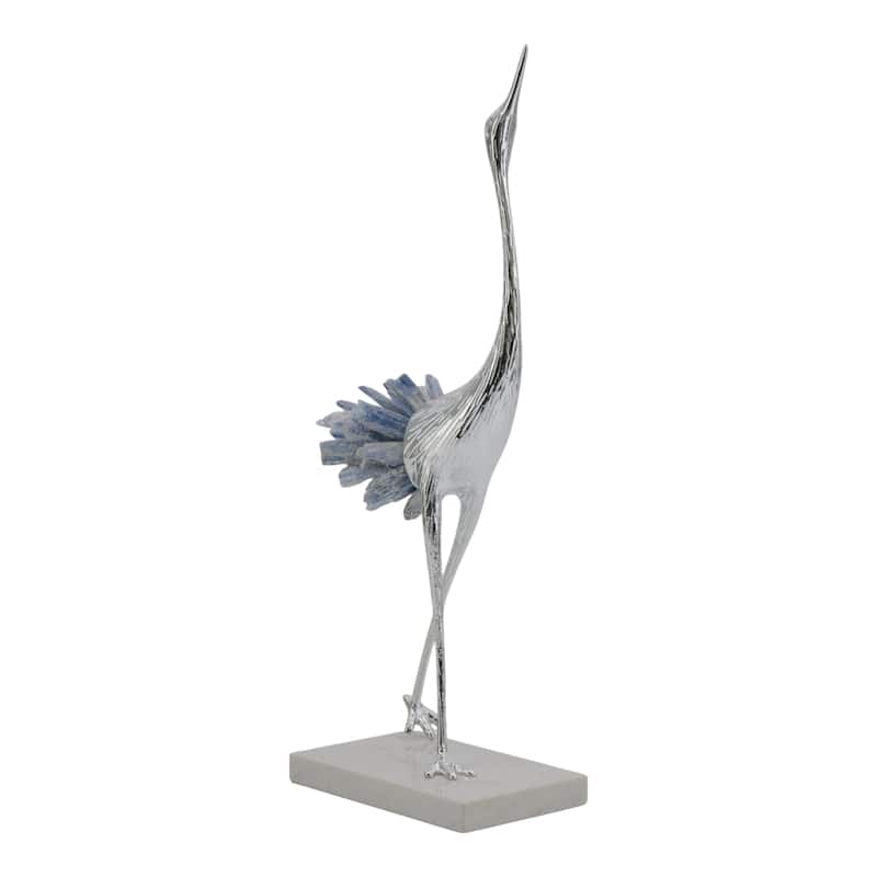 Abstract Metal and Stone Crane Sculpture Crystal Accent on Sturdy Base - 5.25" x 3.25" x 13.75"