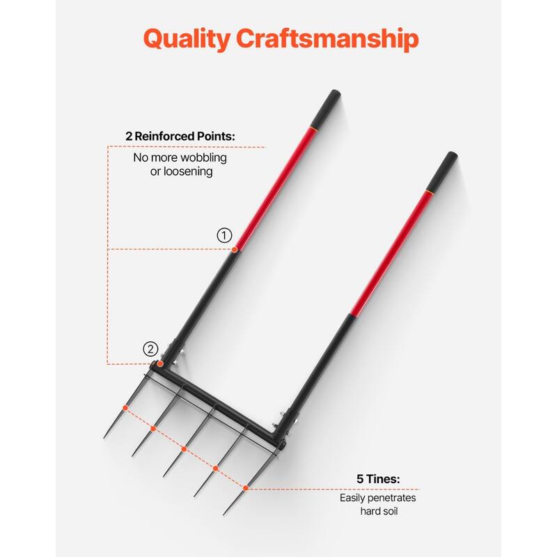 Red and Black Manganese Steel Broad Fork with Fiberglass Handle Detachable - 53.94 in x 20.28 in