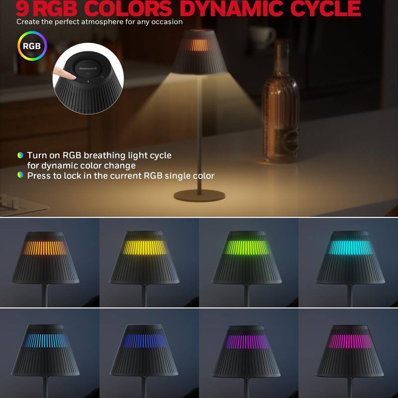 Honeywell Rechargeable LED wireless table Lamp 4 Colors 9 RGB Touch Dim​​ bedside night light