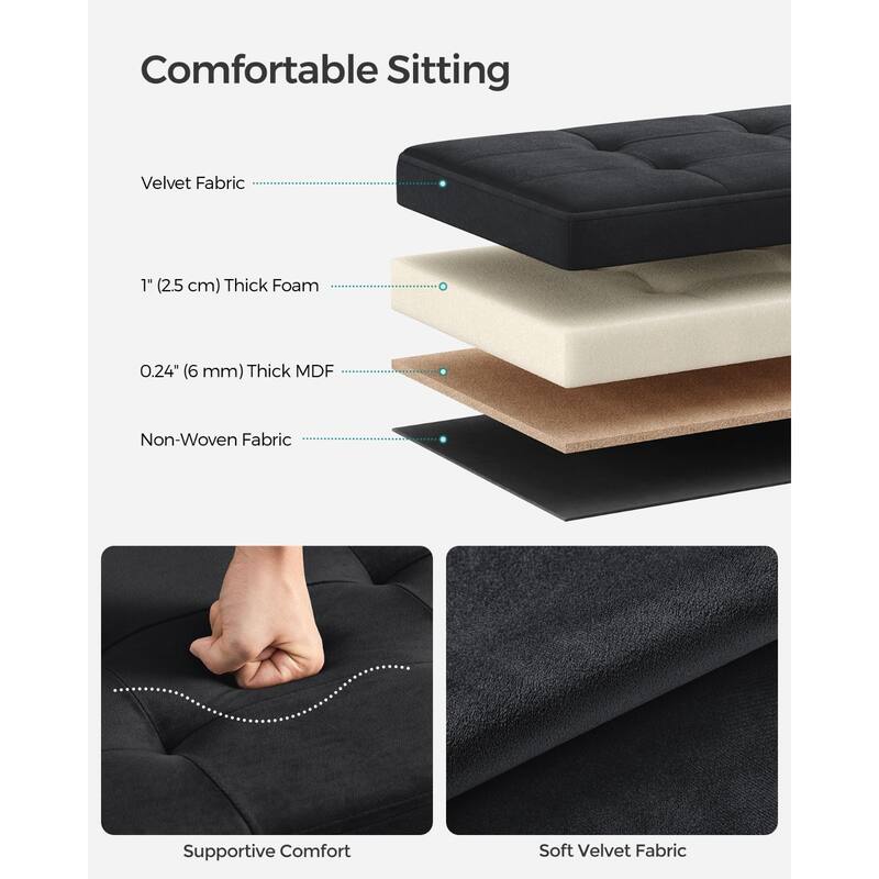 Velvet Foldable Storage Ottoman with Padded Seat and Hidden Compartment for Living Room or Entryway