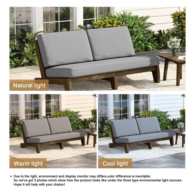 3 Seat Wood 64" W Outdoor Patio Sofa with Cushion