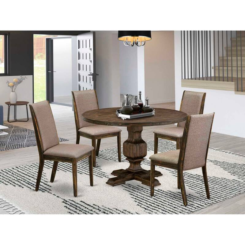 HomeStock 3-Piece Distressed Jacobean Finish Solid Wood Top Dining Table with 2 Chairs