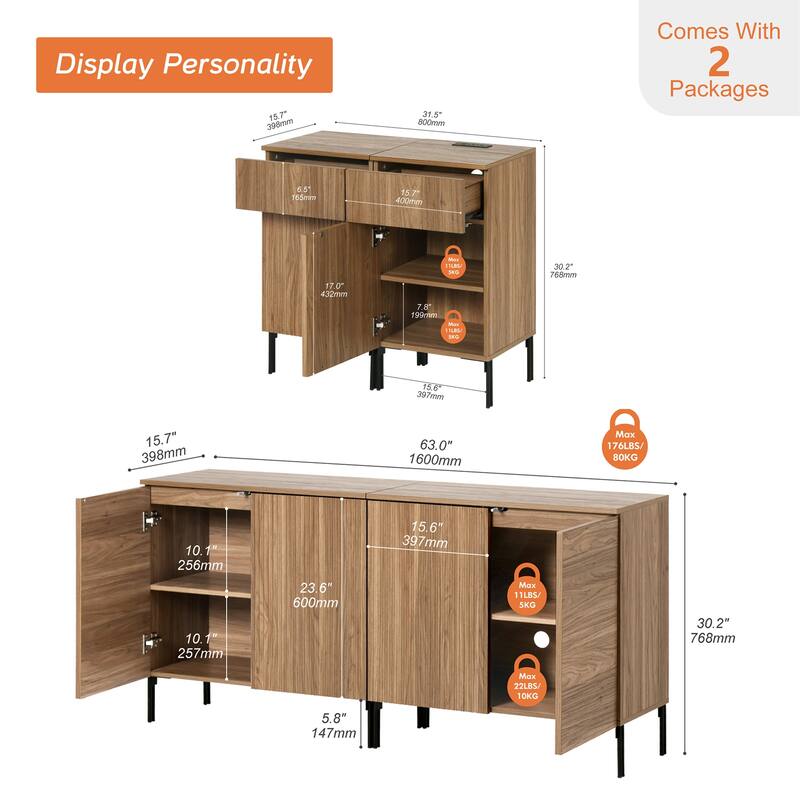 4 Pcs Bedroom Set，Reeded Dresser and Nightstand Sets for Bedroom,Wooden Night Stand of 2 with Charging Station