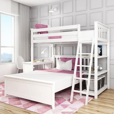 Max and Lily L Shaped Twin over Full Bunk Bed with Bookcase and Desk