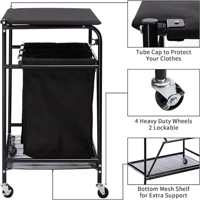 Laundry Sorter Cart Heavy Duty 3 Bags Classic Rolling Side pull Laundry Hamper Sorter - 17.32"D x 28.35"W x 30.31"H