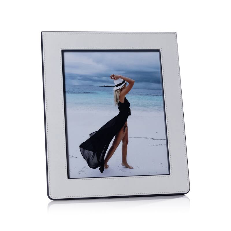 Nappa Leather Photo Frame - White & Navy - 8" x 10"