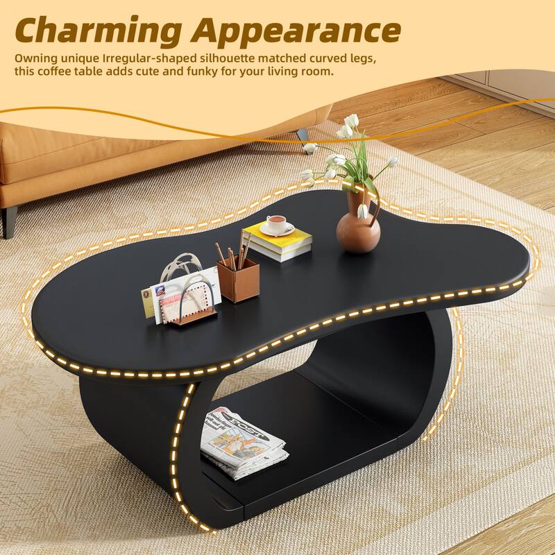 Modern Cloud Coffee Table with 1.5" Thick Tabletop and Curved Legs