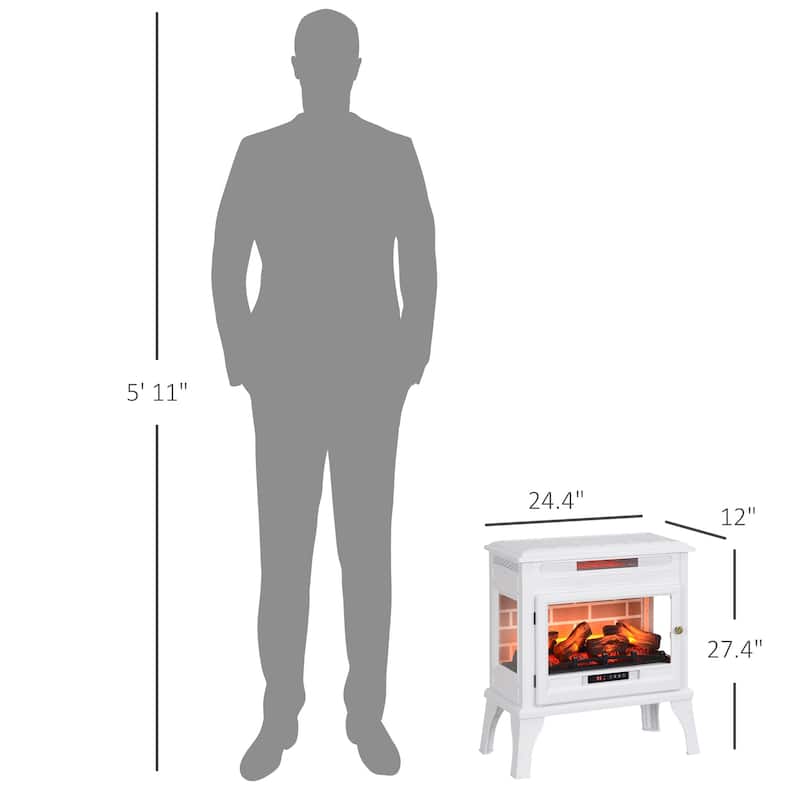 White Electric Fireplace Heater 1000-1500W with 3D Flame Effect and 3-Sided Viewing Included Remote - 24.4" W x 12" D x 27.4" H