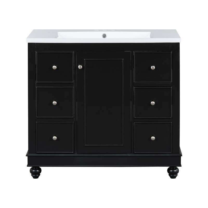 Black Multifunctional Storage Bathroom Vanity with Resin Integrated Sink, Removable Dividers, Adjustable U-shaped Shelf
