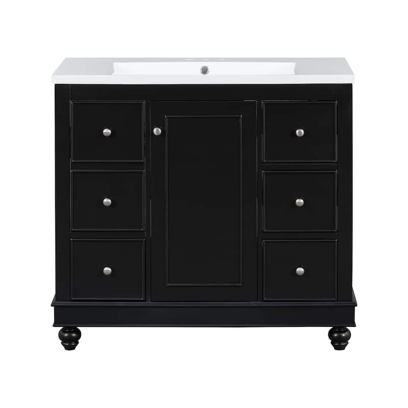 GDFStudio - Mario 36" Bathroom Vanity Cabinet with 4 Drawers and 1 Soft-Close Door