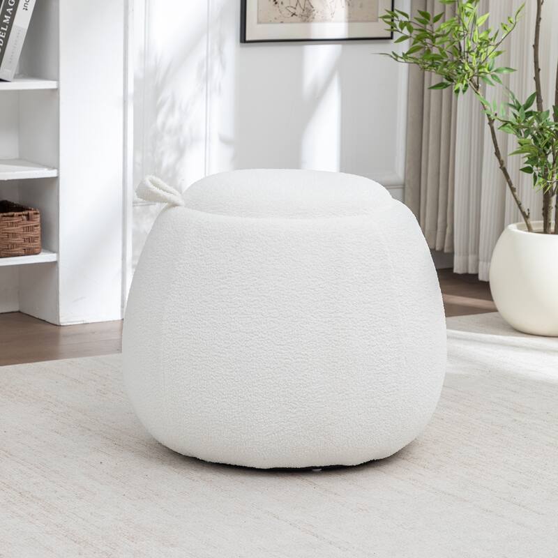 SEYNAR 25" Faux Sherpa Round Storage Ottoman - Large Cozy Bouclé Footrest Stool - White