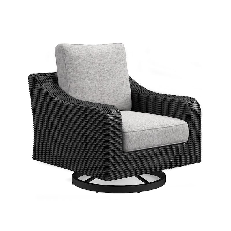 Tira 38 Inch Outdoor Swivel Lounge Chair, Cushioned, Resin, Black, Gray