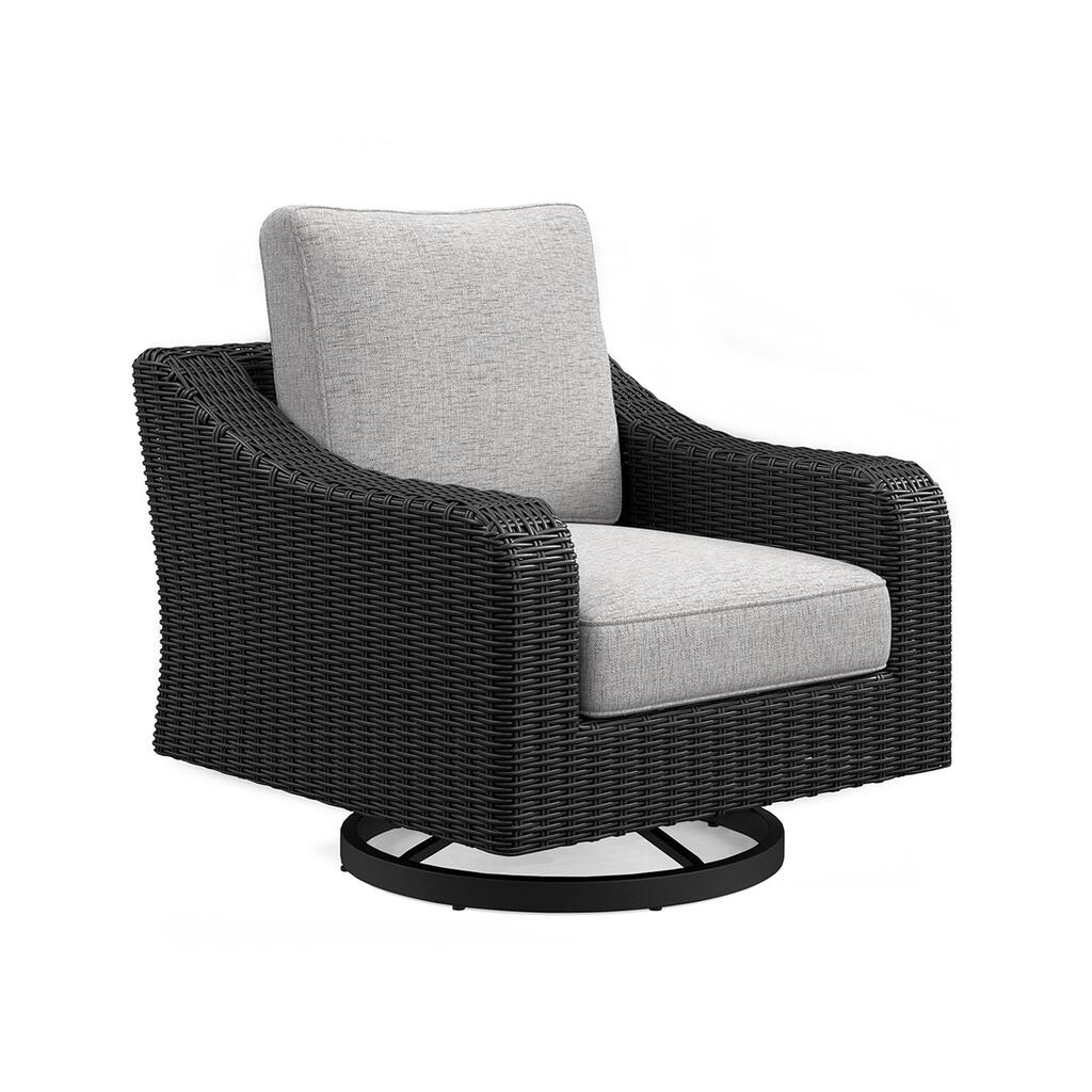 Tira 38 Inch Outdoor Swivel Lounge Chair, Cushioned, Resin, Black, Gray