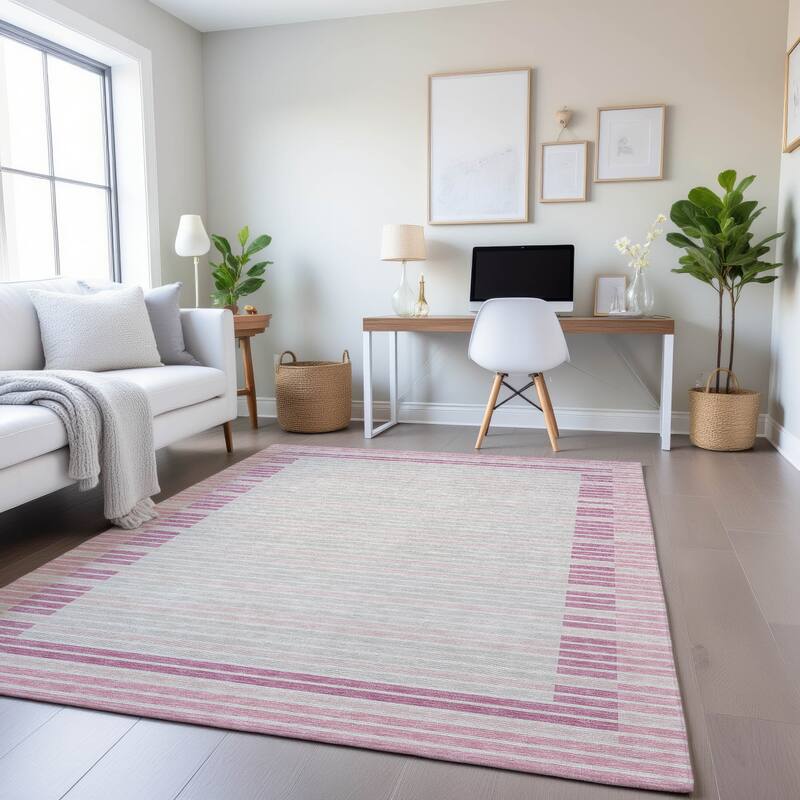 Premium Washable Super Soft Border Geo Mayfield Rug - Pink - 9' x 12'