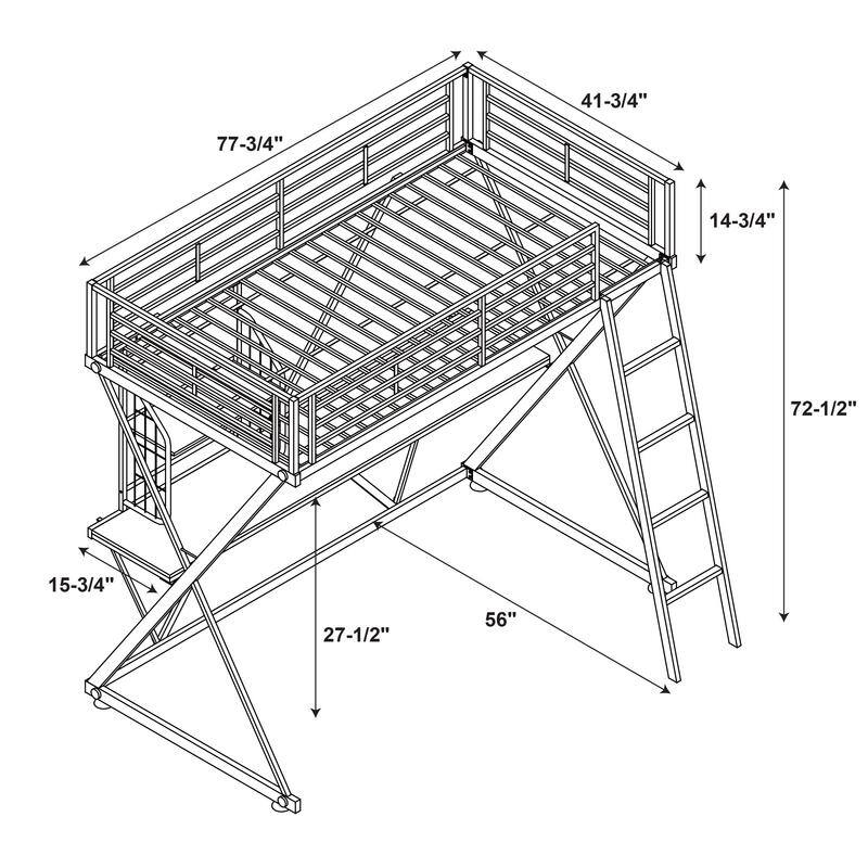 Linon Carlisle Pewter Twin Z Student Loft bed