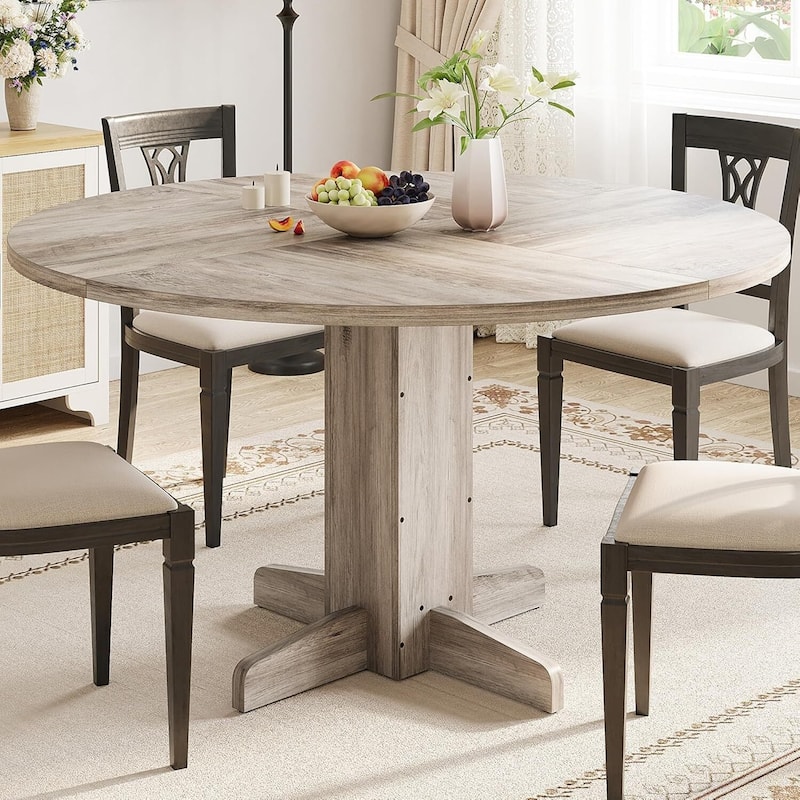47 Inch Kitchen Round Dining Table for 4-6 People with Pedestal Base (Table Only) - Grey