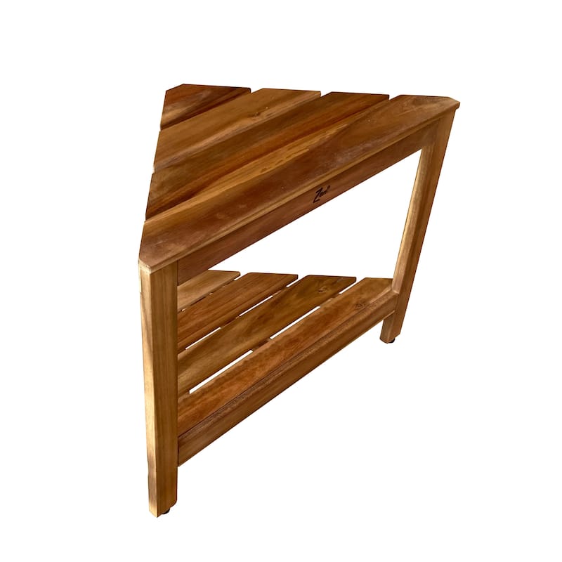Zen Compact Acacia Corner 2 Tier Shower Shelf and Shaving Stand - 11.4"L x 22.4"W x 18"T
