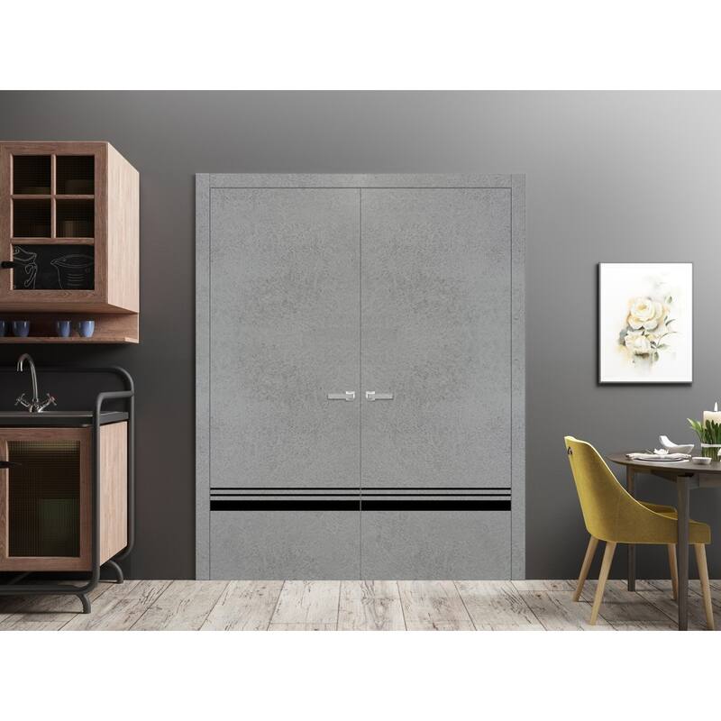 Solid French Double Doors 36 x 80 Planum 0012 Concrete with