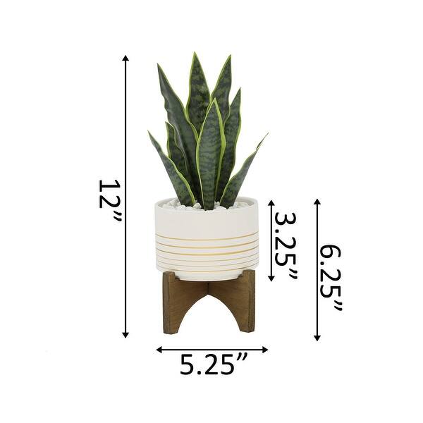 12"H Artificial Snake plant in 4.75" Ceramic Planter on Wood Stand -  ONE-SIZE - Bed Bath & Beyond - 31629058