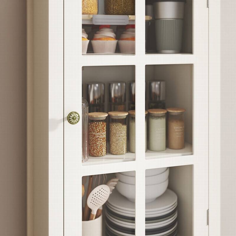 Modern 52.36" Wooden Buffet Cabinet with Glass Doors and Double Drawer for Living room, Dining Room Hallway Entryway