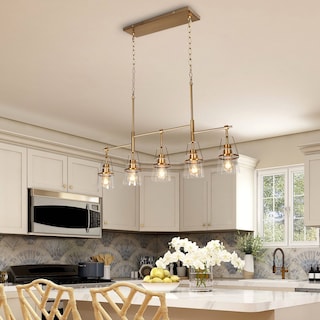 Modern Gold 5-Light Linear Chandelier Glass Island Lights for Kitchen Island - L 37.4" x W 5" x H 22.8"