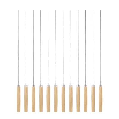 12pcs Kebob Skewers 34cm x1.6mm Round Sticks with Wood Grip Handle