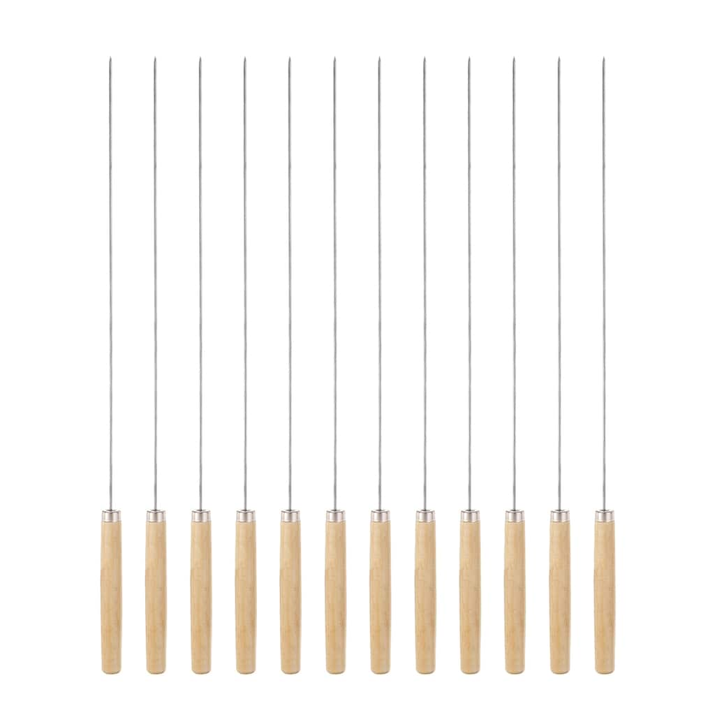 12pcs Kebob Skewers 34cm x1.6mm Round Sticks with Wood Grip Handle