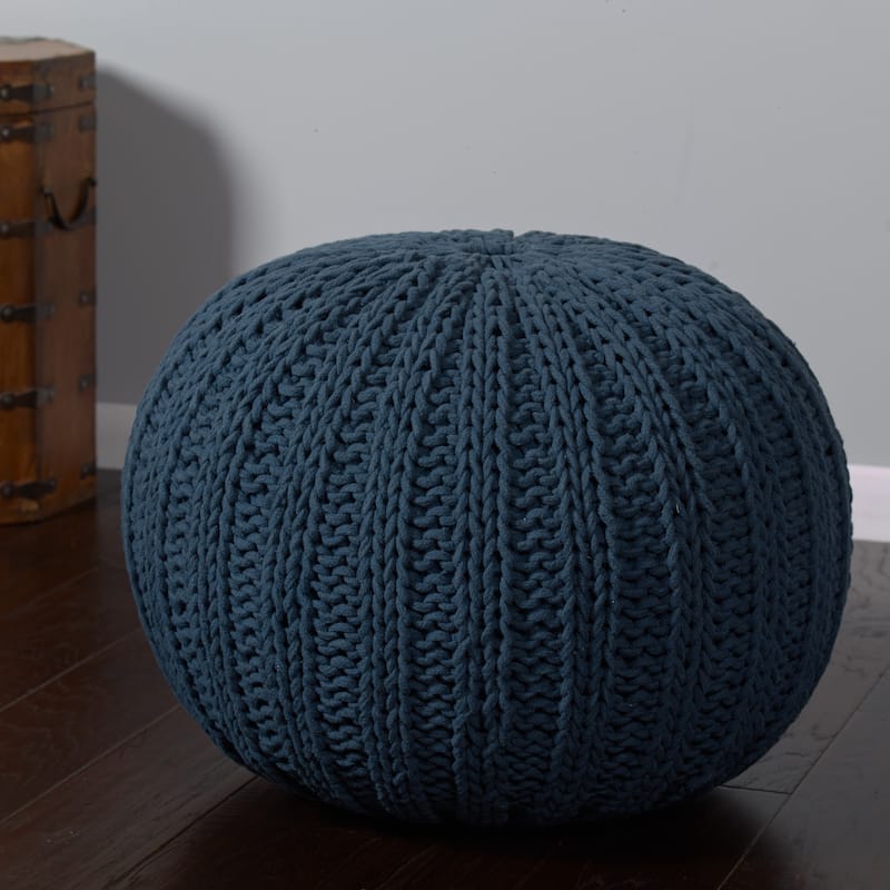 HomeRoots 20" Blue 100% Cotton Ottoman