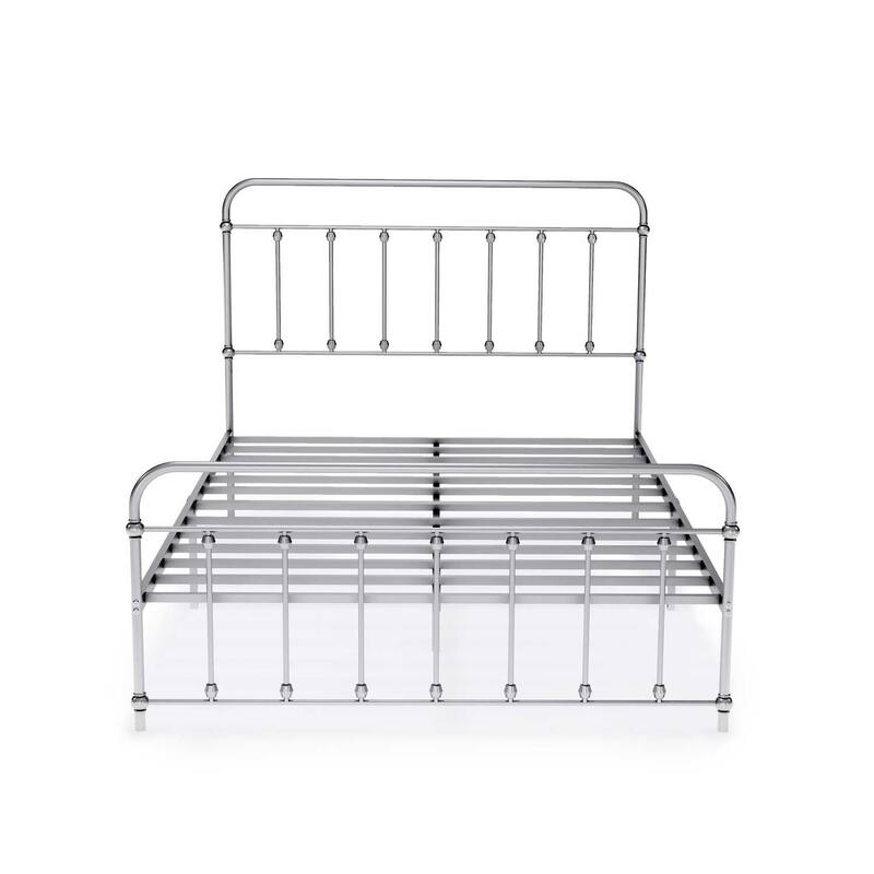 Full Size Bed Frame with Metal Legs - Sturdy Platform Bed - Silver Finish - Easy Assembly