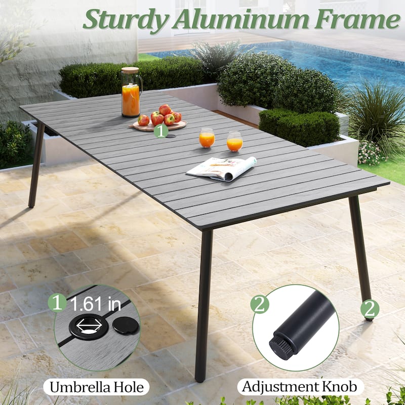 Outdoor Aluminum Rectangle 9-piece Patio Dining Set with Umbrella Hole and Chairs