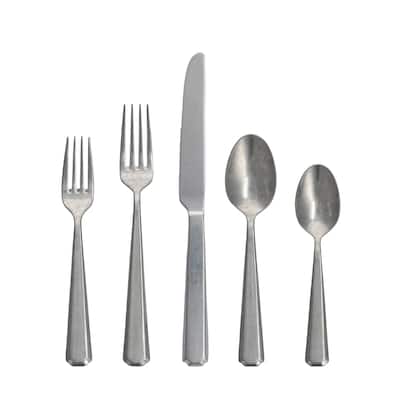 Fortessa Valen Antiqued 18/10 Stainless Steel, 20 Piece Flatware Set (Service for 4), Antiqued Silver - 20 Piece Set