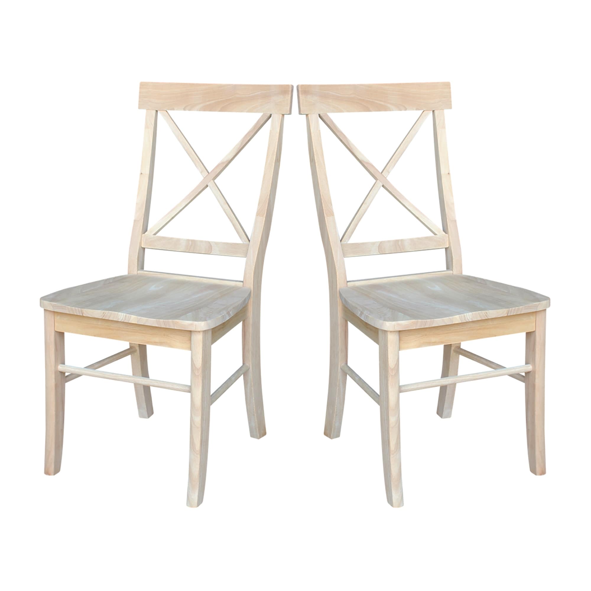 International Concepts Set of 2 X-Back Solid Wood Dining Chairs - Washed Gray Taupe Finish