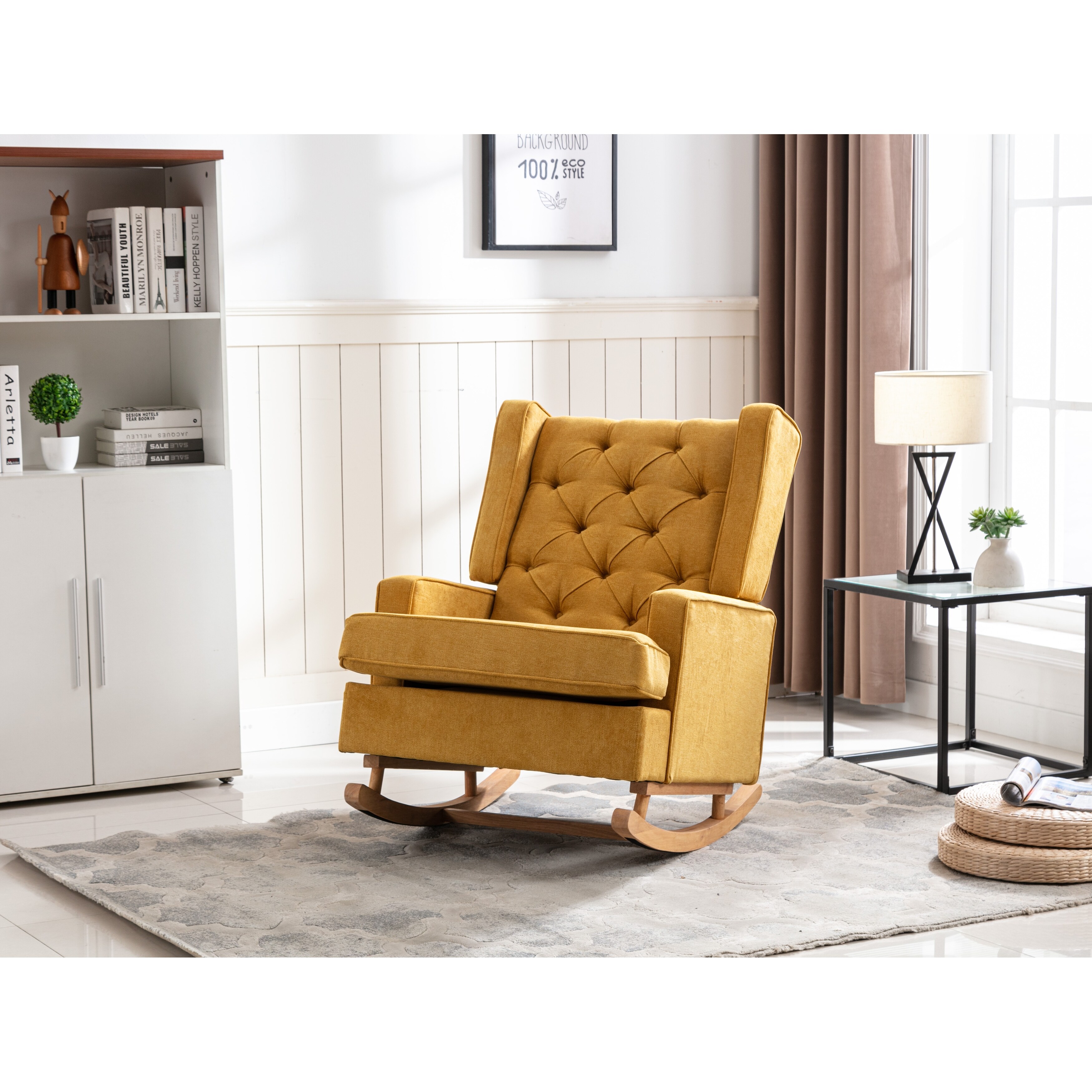 Mid Century Modern Accent Rocking Chair with Solid Wood Frame and