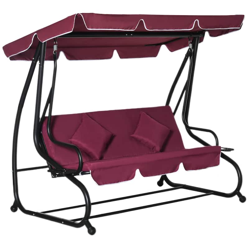 Outsunny 3 Seat Outdoor Free Standing Covered Swing Bench with Comfortable Cushioned Fabric & Included Canopy
