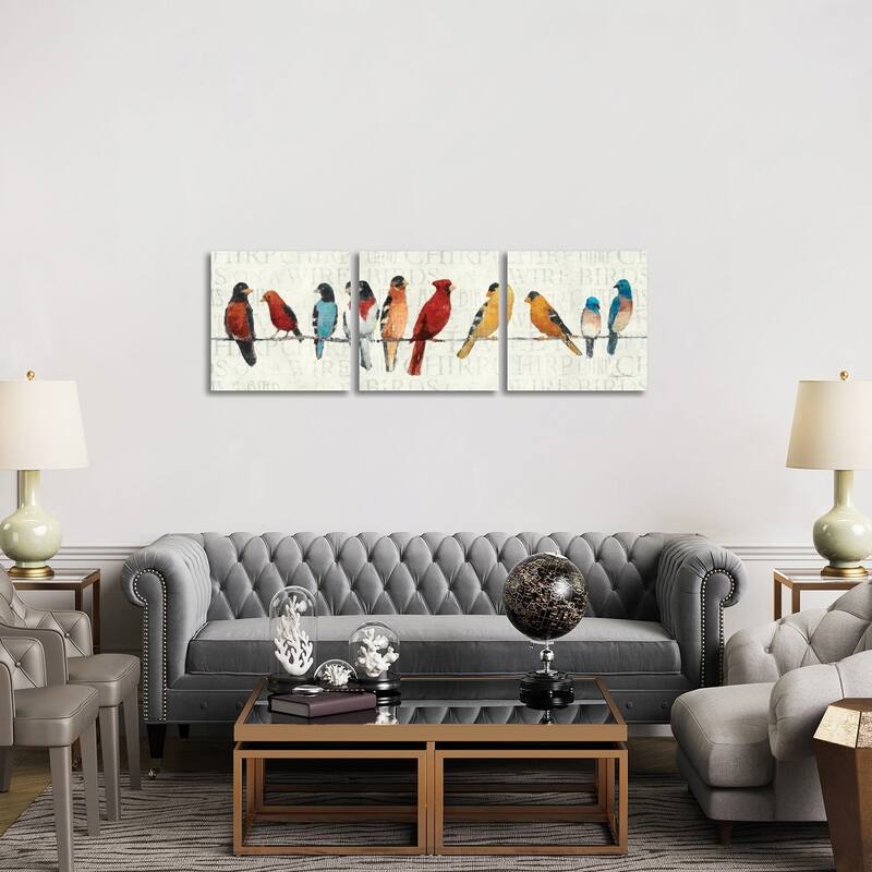 iCanvas "The Usual Suspects - Birds on a Wire" by Avery Tillmon 3-Piece Canvas Wall Art Set - 20x60x1.5