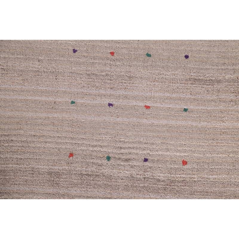 Gabbeh Area Rug Hand-Knotted Tribal Beige Wool Carpet - 7'10" x 9'8"