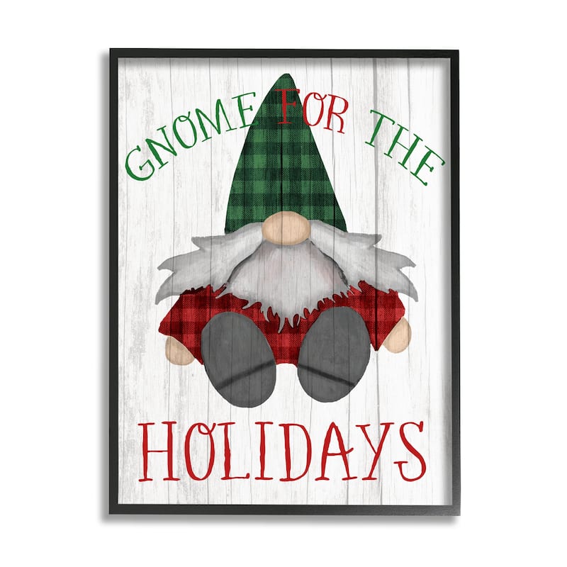 Stupell Gnome for the Holidays Festive Garden Elf Plaid Framed Wall Art - Green