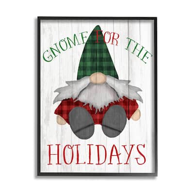 Stupell Gnome for the Holidays Festive Garden Elf Plaid Framed Wall Art - Green
