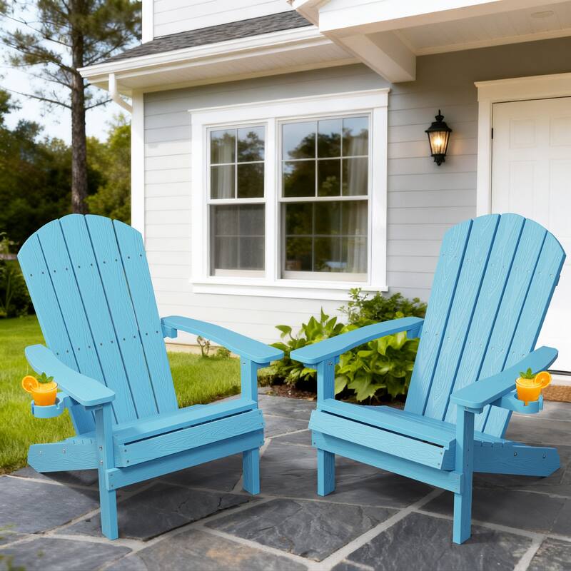 WINSOON All Weather HIPS Outdoor Plastic Adirondack Chairs Set of 2 - Baby Blue