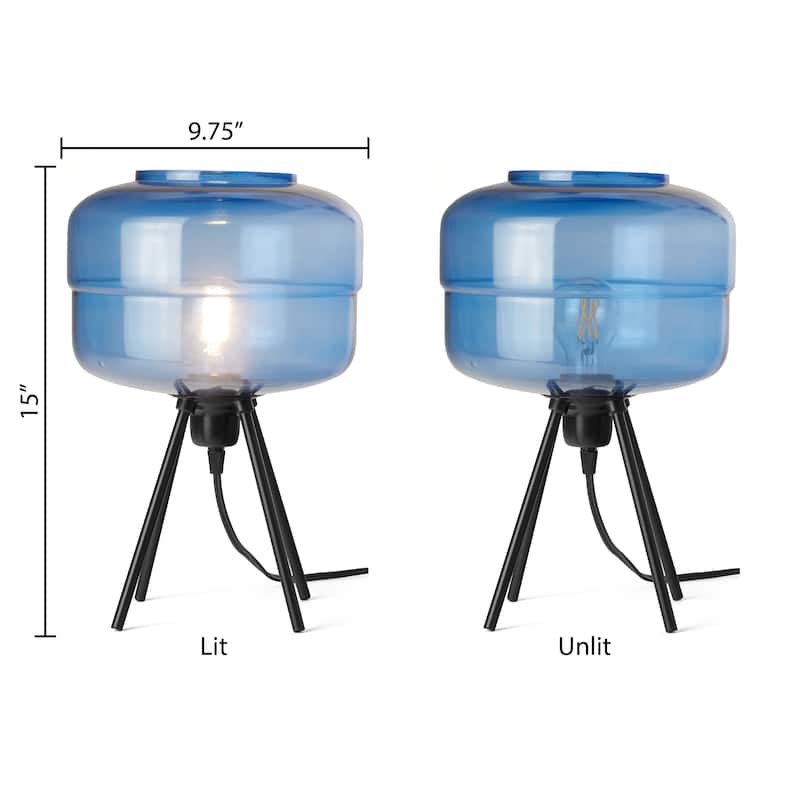 Peyton River of Goods Blue and Black Glass and Metal 15-Inch Table Lamp with Globe Shade - 9.75" x 9.75" x 15"