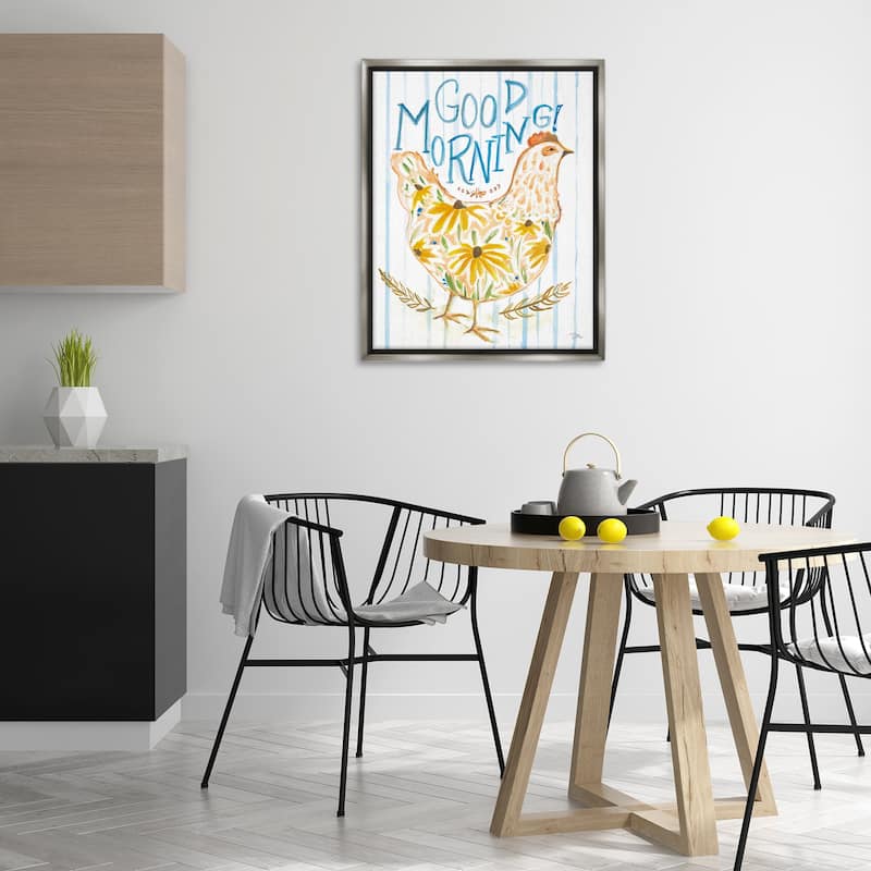 Stupell Good Morning Farmhouse Hen Framed Floater Canvas Wall Art Design By Jessica Mingo